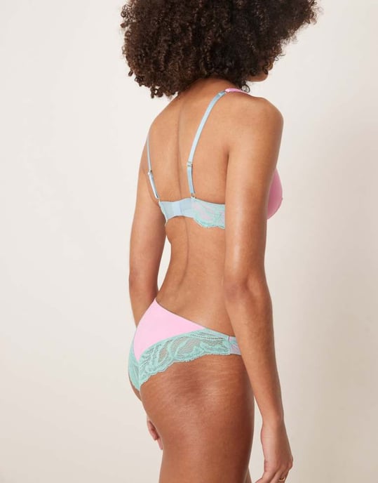 Dora Larsen Summer lace and microfibre brief in bright pink and blue - Image 4