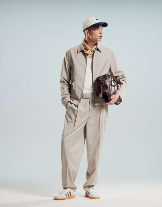 ASOS DESIGN smart co-ord harrington-jacka i beige mikrotextur - Image 3