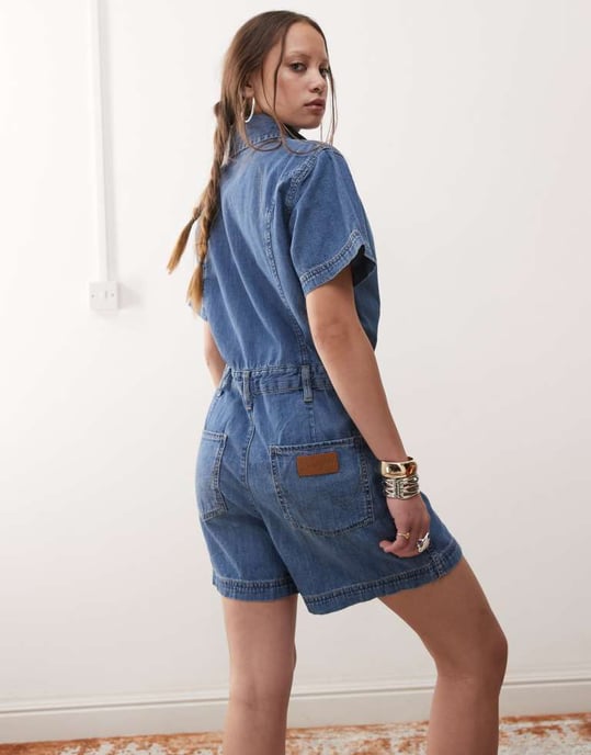 Wrangler denim shortsdräkt i mellanblå - Image 4