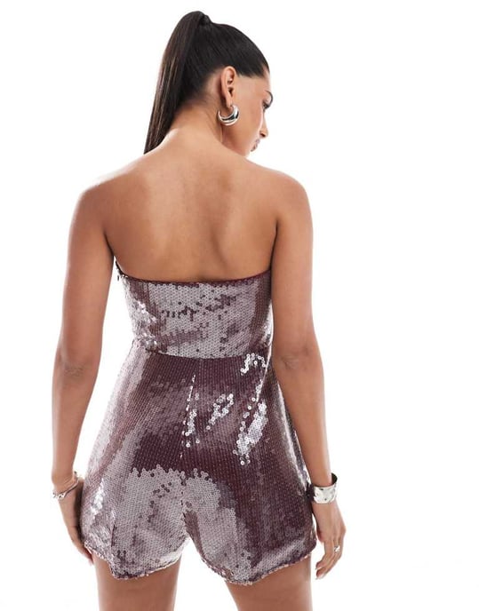 ASOS DESIGN genomskinlig paljett twistdetalj bandeau jumpsuit i bärfärg - Image 4