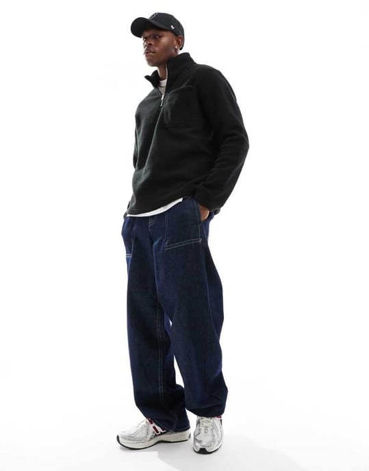 Jack & Jones fleece kvart dragkedja i svart - Image 2