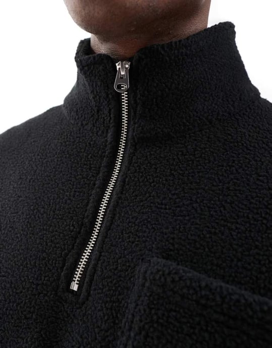 Jack & Jones fleece kvart dragkedja i svart - Image 3