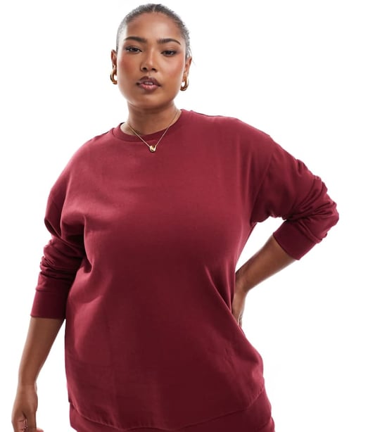 Yours crew neck sweatshirt co-ord in burgundy - Image 1
