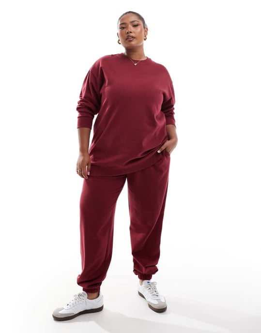 Yours crew neck sweatshirt co-ord in burgundy - Image 2