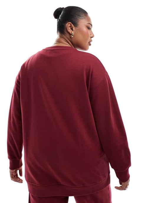 Yours crew neck sweatshirt co-ord in burgundy - Image 4