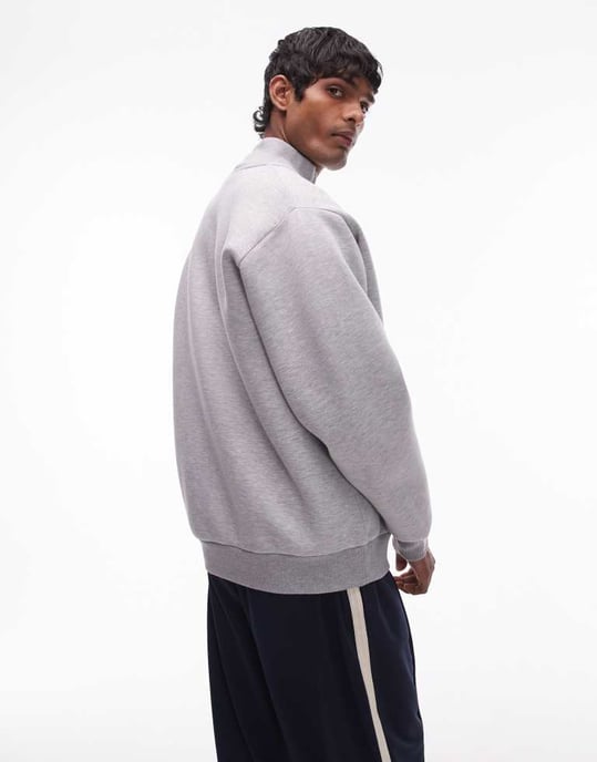 Topman oversized fit heavyweight full zip through in grey marl in scuba-style fabric - Image 2