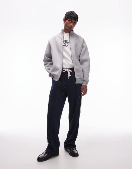 Topman oversized fit heavyweight full zip through in grey marl in scuba-style fabric - Image 3