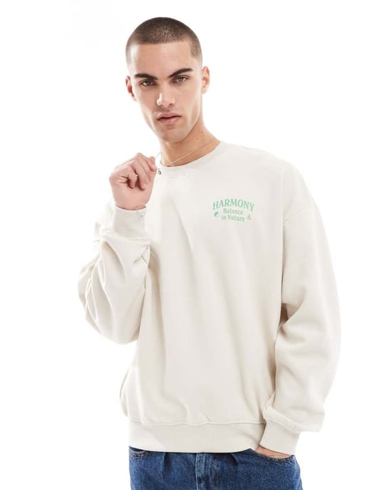 ONLY & SONS oversized sweatshirt med harmoni-baktryck i krämfärgad - Image 3