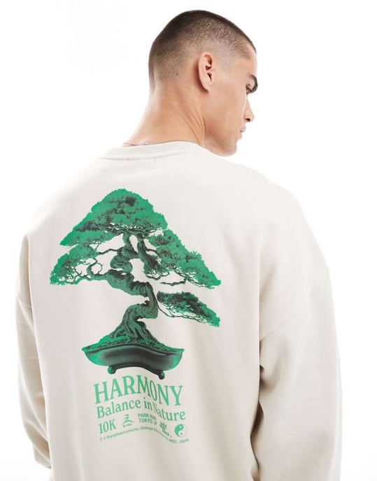 ONLY & SONS oversized sweatshirt med harmoni-baktryck i krämfärgad - Image 4