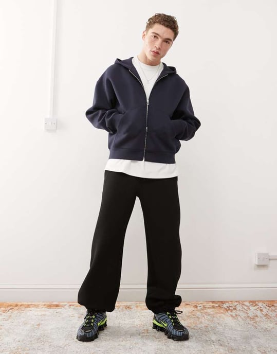 Weekday Simon zip hoodie i marinblått i scuba-material - Image 3