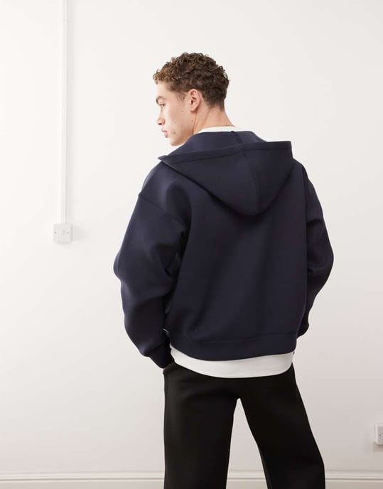 Weekday Simon zip hoodie i marinblått i scuba-material - Image 4