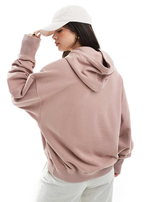 ASOS DESIGN oversized hoodie med hög-låg fåll i tvättad dämpad rosa - Image 3
