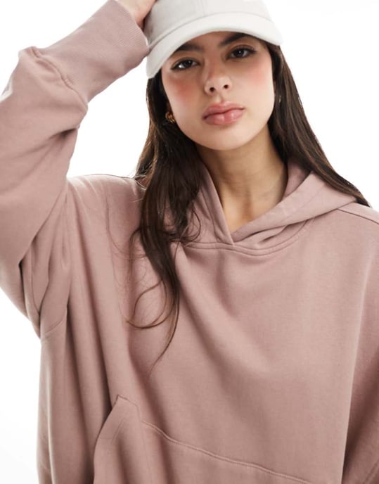 ASOS DESIGN oversized hoodie med hög-låg fåll i tvättad dämpad rosa - Image 4