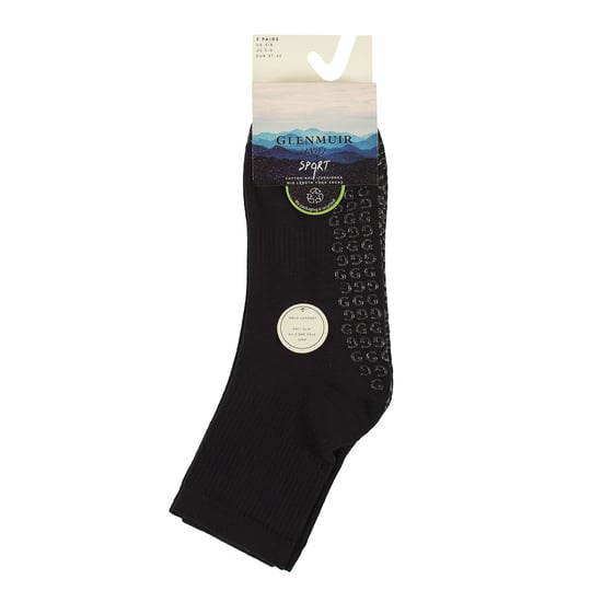 2 Pair Ladies Yoga Grip Socks | Cotton Cushioned Mid Length Gym Pilates Socks - Image 2