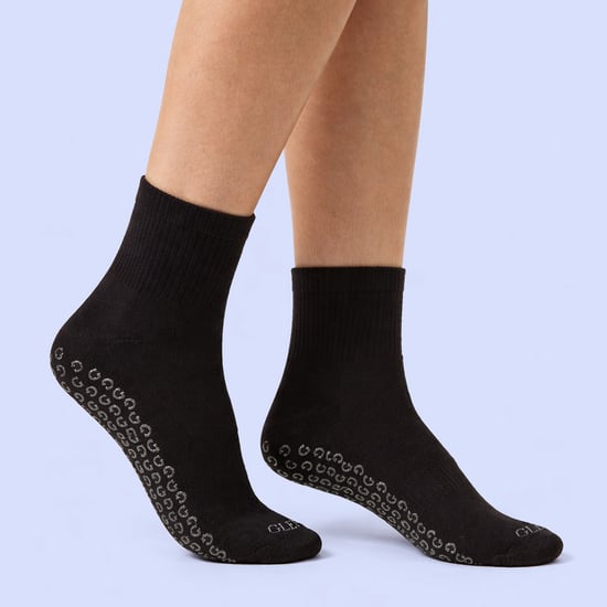 2 Pair Ladies Yoga Grip Socks | Cotton Cushioned Mid Length Gym Pilates Socks - Image 4
