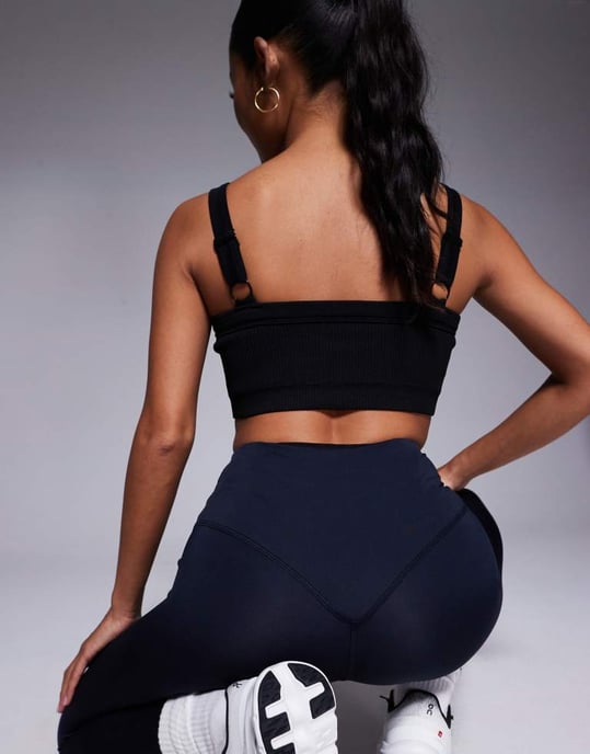 4505 Petite Icon aktiv bum-skulpterande hög midja gymleggings med innerficka i djup marinblå - Image 2