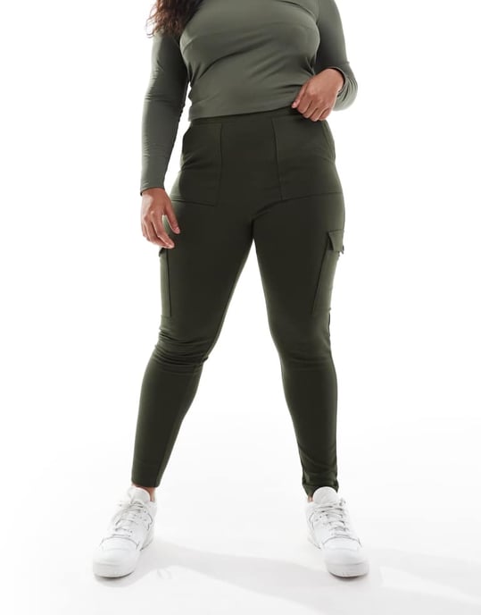 Dina cargobyxors ponte leggings i khaki - Image 4