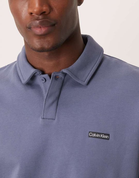 Calvin Klein Jeans label logo rugby shirt in steel blue - Image 2