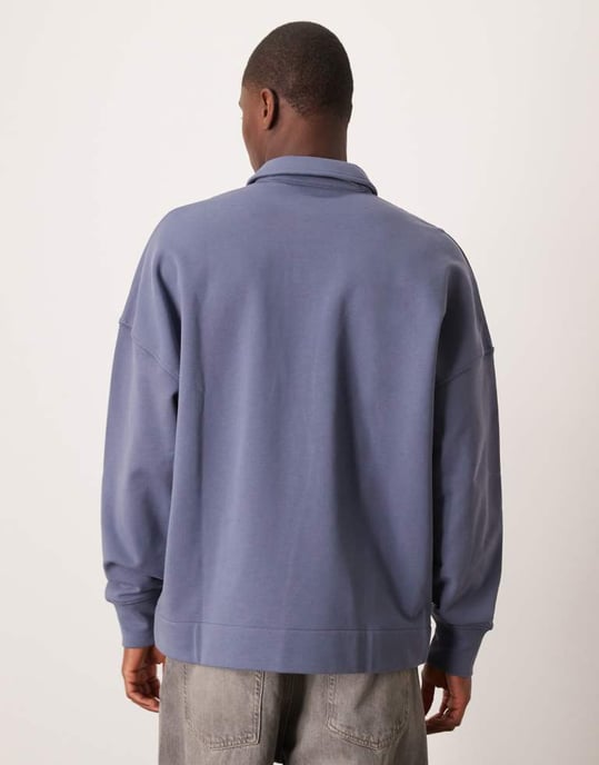 Calvin Klein Jeans label logo rugby shirt in steel blue - Image 4