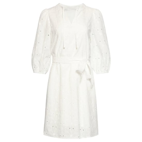 Smashed Lemon Witte broderie jurk met v-hals en strikceintuur | - Image 6