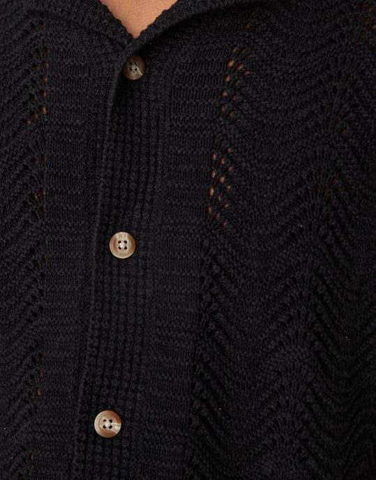 Abercrombie & Fitch short sleeve crochet button through polo in black - Image 3