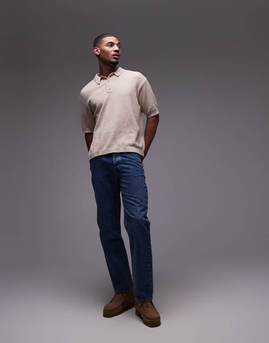 Topman knitted button through boucle shirt in stone - Image 2