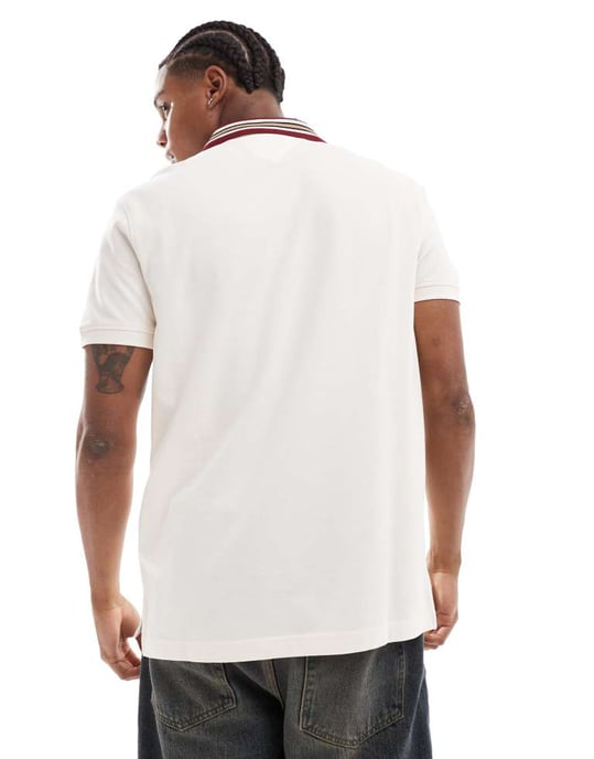 Tommy Hilfiger striped collar polo shirt in off white - Image 4