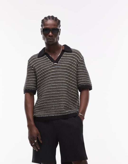 Topman ribbad pikétröja med stripe - Image 1