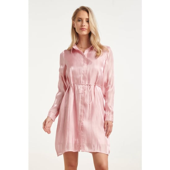 Smashed Lemon Glanzende midi-jurk met taillekoord | - Image 2