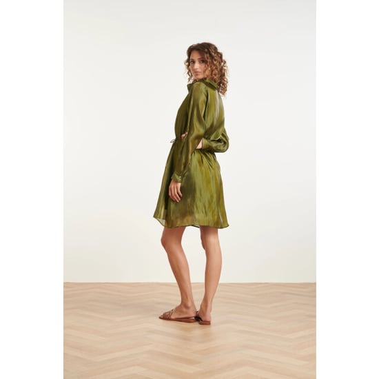 Smashed Lemon Glanzende midi-jurk met taillekoord | - Image 3