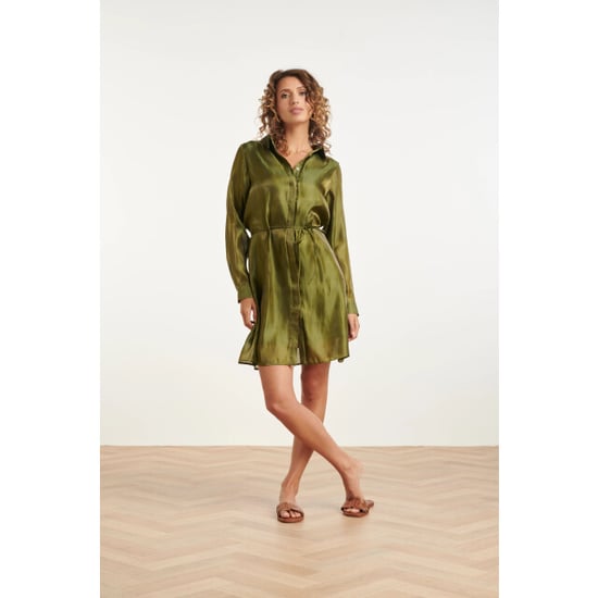 Smashed Lemon Glanzende midi-jurk met taillekoord | - Image 6