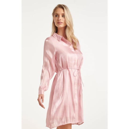 Smashed Lemon Glanzende midi-jurk met taillekoord | - Image 6