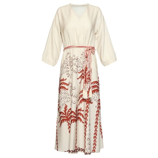 Smashed Lemon Maxi-jurk met roest en zand palm print en tassel-ceintuur | - Image 2