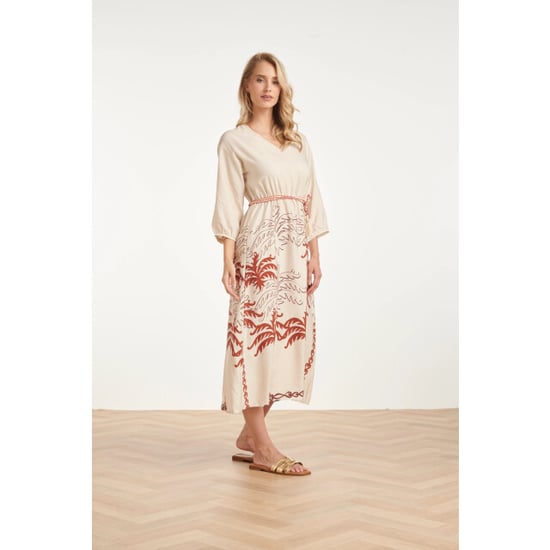 Smashed Lemon Maxi-jurk met roest en zand palm print en tassel-ceintuur | - Image 3