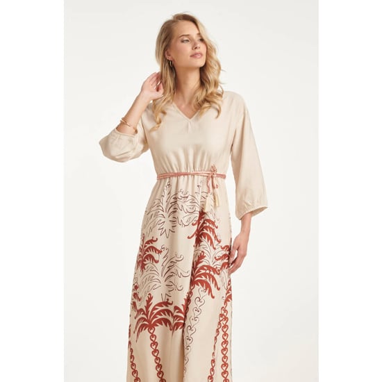 Smashed Lemon Maxi-jurk met roest en zand palm print en tassel-ceintuur | - Image 5