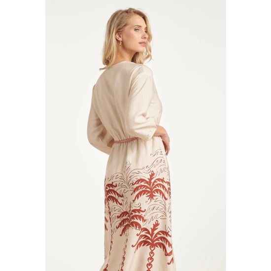 Smashed Lemon Maxi-jurk met roest en zand palm print en tassel-ceintuur | - Image 6