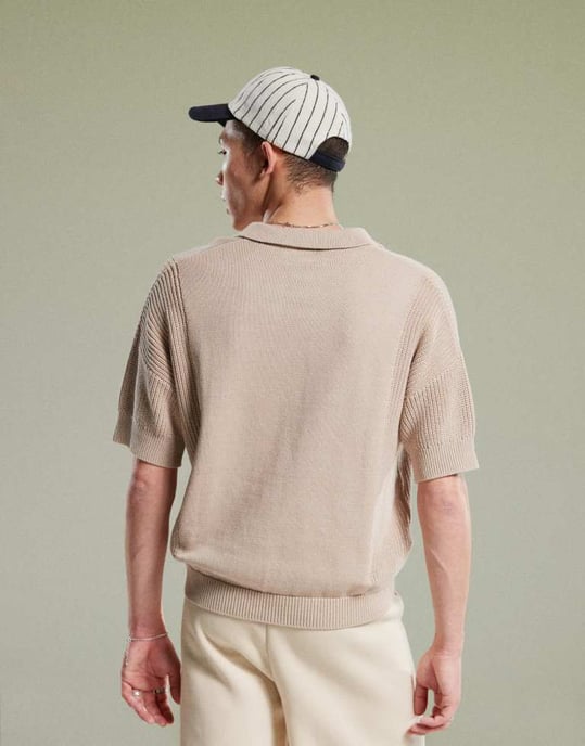 ASOS DESIGN relaxed knitted notch neck polo in stone - Image 2