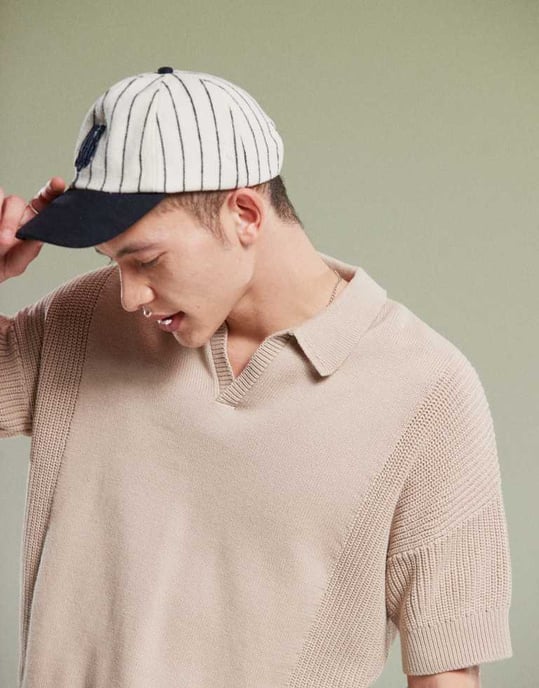 ASOS DESIGN relaxed knitted notch neck polo in stone - Image 3