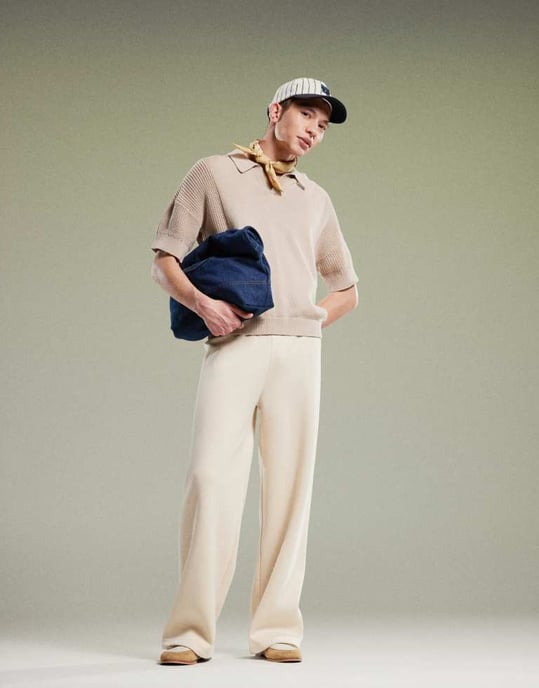 ASOS DESIGN relaxed knitted notch neck polo in stone - Image 4