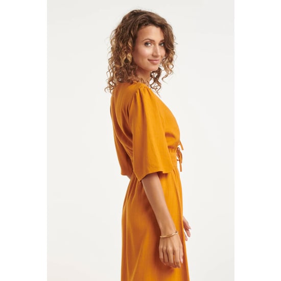 Smashed Lemon Luchtige linnen midi-jurk met vetersluiting | - Image 3