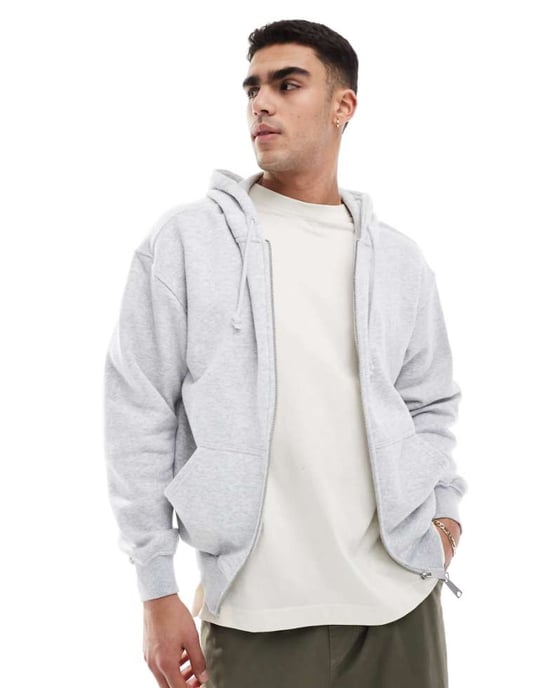Cotton On box fit zip up hoodie in grey marle - Image 1