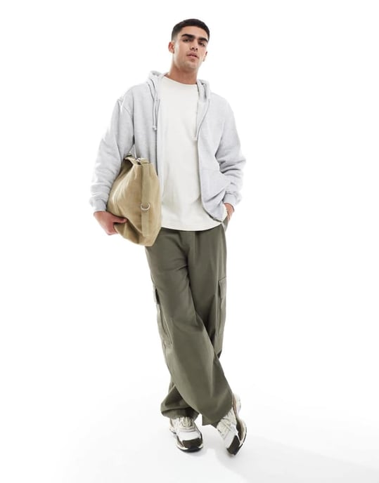 Cotton On box fit zip up hoodie in grey marle - Image 3