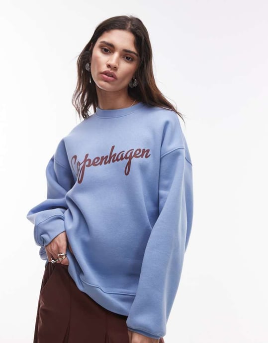 Topshop graphic Copenhagen oversized sweatshirt in blue - Image 3