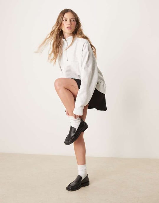 ASOS DESIGN Funnel neck half zip sweatshirt in ice marl - Image 2