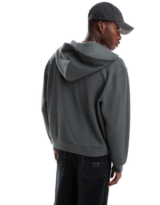 ASOS DESIGN boxy hoodie in waffle texture in grey - Image 4