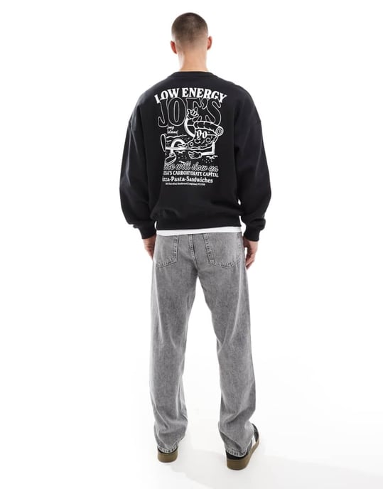 ONLY & SONS oversized sweat with pizza back print in black - Image 3