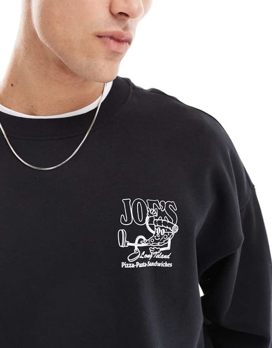 ONLY & SONS oversized sweat with pizza back print in black - Image 4