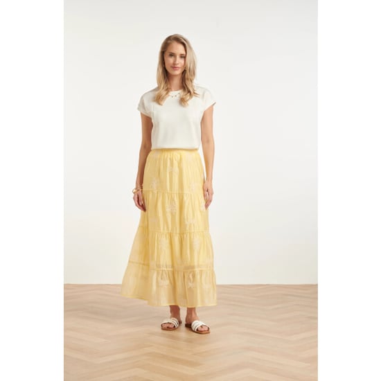 Smashed Lemon Zwierige maxi-rok met geborduurde print en stroken | - Image 1