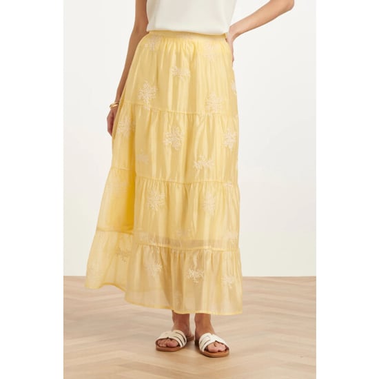 Smashed Lemon Zwierige maxi-rok met geborduurde print en stroken | - Image 5