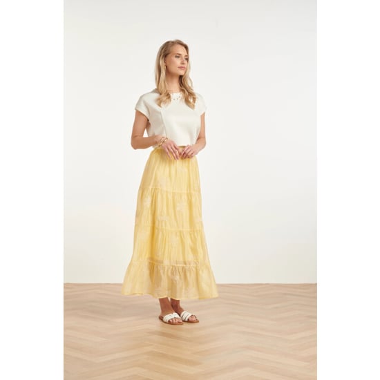 Smashed Lemon Zwierige maxi-rok met geborduurde print en stroken | - Image 6
